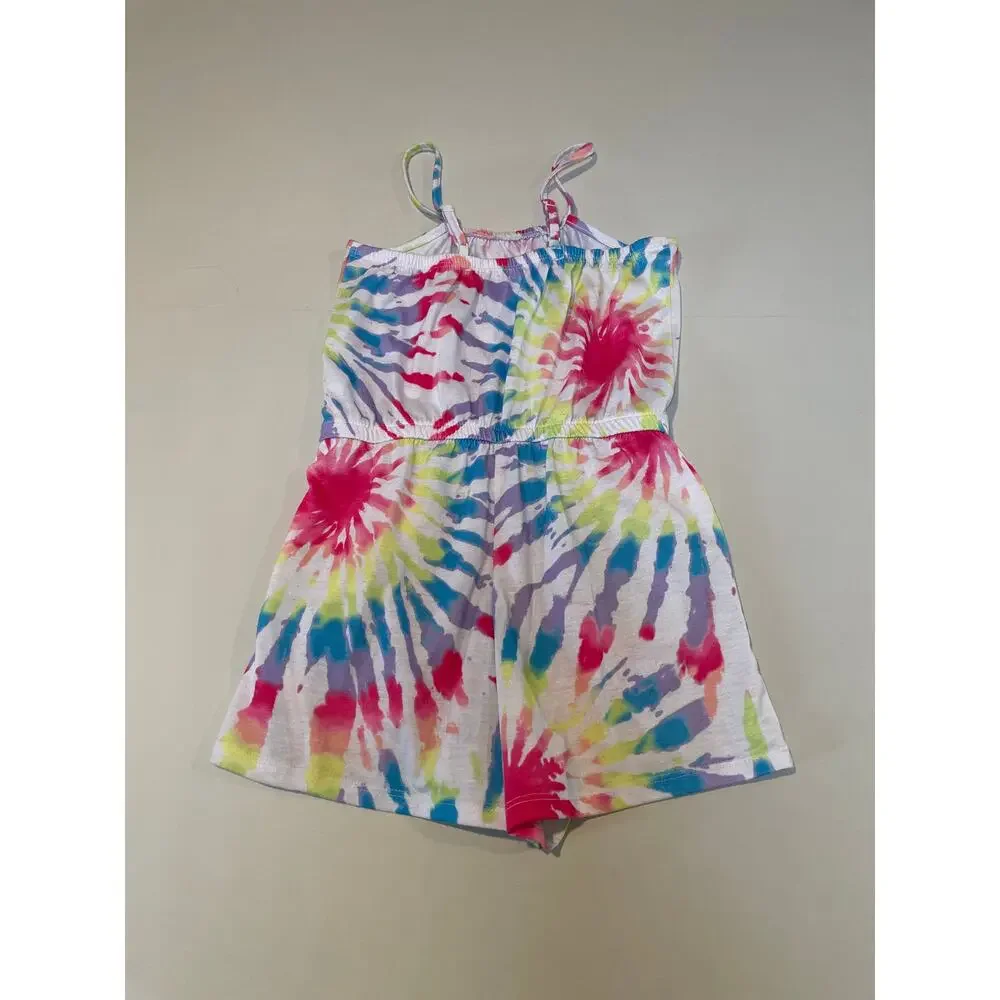 Justice Girls Tie‑Dye Sleep Romper – Size S – Lightweight White